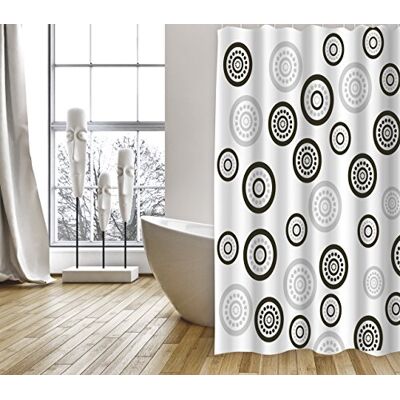 MSV Tenda da doccia in tessuto antibatterico, lavabile, 100% impermeabile, con 12 anelli, 100% poliestere con sensazionale effetto antimuffa, motivo a pois neri, 180 x 200 cm MSV Tenda da doccia in tessuto antibatterico, lavabile, 100% impermeabile, con 12 anelli, 100% poliestere con sensazionale effetto antimuffa, motivo a pois neri, 180 x 200 cm