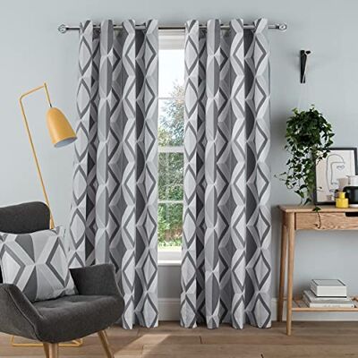 Sleepdown Tende con occhielli grandi con stampa a rombi per camera da letto e soggiorno, grigio, 167 x 137 cm Sleepdown Tende con occhielli grandi con stampa a rombi per camera da letto e soggiorno, grigio, 167 x 137 cm