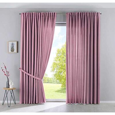 Gardinenbox Cationic Jena 2019037-2 Set di 2 tende con passanti nascosti, 250 x 300 cm (altezza x larghezza), effetto lino, oscuranti, con fermatenda, colore: rosa antico Gardinenbox Cationic Jena 2019037-2 Set di 2 tende con passanti nascosti, 250 x 300 cm (altezza x larghezza), effetto lino, oscuranti, con fermatenda, colore: rosa antico