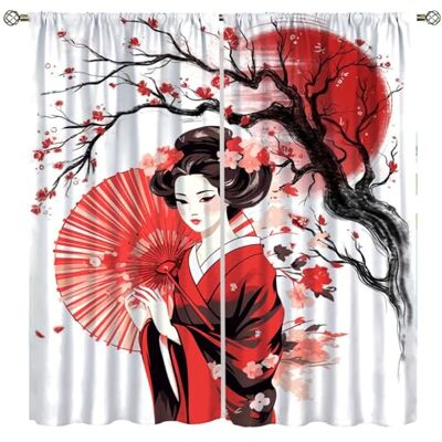 Yearn Jear Tende geisha rosse in stile giapponese con fiori di ciliegio, stile tradizionale kimono, cultura popolare, tende con tasca per asta, per soggiorno, camera da letto, cucina, 106 x 114 cm Yearn Jear Tende geisha rosse in stile giapponese con fiori di ciliegio, stile tradizionale kimono, cultura popolare, tende con tasca per asta, per soggiorno, camera da letto, cucina, 106 x 114 cm