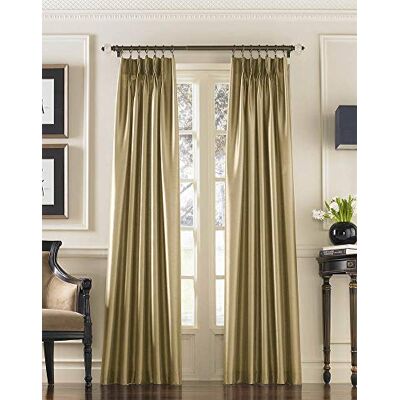 Curtainworks Marquee Faux Silk Pinch Pleat Curtain Panel, Sand, 30 by 144 Curtainworks Marquee Faux Silk Pinch Pleat Curtain Panel, Sand, 30 by 144