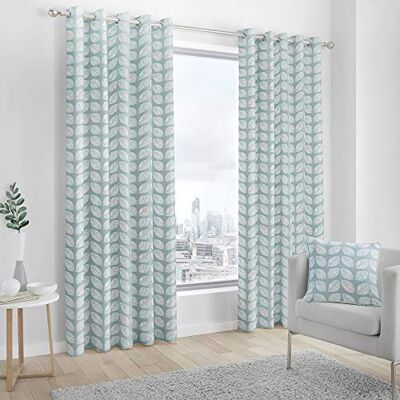 Fusion Delft-Coppia di Tende con Occhiello in 100% Cotone, Fodera: 52% Poliestere, 48%, Verdeazzurro Chiaro, 168cm Larghezza x 229cm Lunghezza Fusion Delft-Coppia di Tende con Occhiello in 100% Cotone, Fodera: 52% Poliestere, 48%, Verdeazzurro Chiaro, 168cm Larghezza x 229cm Lunghezza