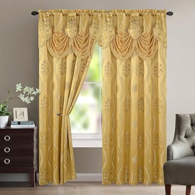 Elegant Comfort Aurora Set di 2 tende con mantovana attaccata, effetto jacquard, 137 x 213 cm, colore: Oro Elegant Comfort Aurora Set di 2 tende con mantovana attaccata, effetto jacquard, 137 x 213 cm, colore: Oro
