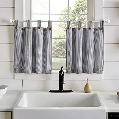 Elrene Home Fashions Tucker Set di 2 tende da finestra a righe per cucina o bagno, 76,2 x 61 cm, colore: nero Elrene Home Fashions Tucker Set di 2 tende da finestra a righe per cucina o bagno, 76,2 x 61 cm, colore: nero