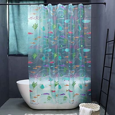 Generic Tenda da doccia a forma di pesce sottomarino, tenda da doccia con pesci tropicali, impermeabile, trasparente, in EVA, con ganci, simpatiche tende da doccia per bambini Generic Tenda da doccia a forma di pesce sottomarino, tenda da doccia con pesci tropicali, impermeabile, trasparente, in EVA, con ganci, simpatiche tende da doccia per bambini