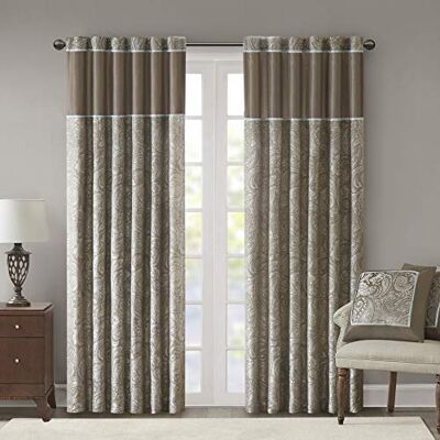Madison Park Aubrey Jacquard Rod Pocket Valance, Classic Elegant Silk Paisley Valances for Windows, 50X18, Blue, talpa, 50x95 Madison Park Aubrey Jacquard Rod Pocket Valance, Classic Elegant Silk Paisley Valances for Windows, 50X18, Blue, talpa, 50x95