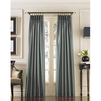 Curtainworks Marquee Faux Silk Pinch Pleat Curtain Panel, Teal, 30 by 144 Curtainworks Marquee Faux Silk Pinch Pleat Curtain Panel, Teal, 30 by 144