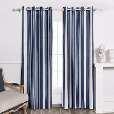 DriftAway Chris Tende oscuranti con motivo a righe verticali, in misto lino, foderate termicamente, oscuranti e oscuranti, per case di campagna, 2 pannelli, 132 x 213 cm, avorio blu scuro DriftAway Chris Tende oscuranti con motivo a righe verticali, in misto lino, foderate termicamente, oscuranti e oscuranti, per case di campagna, 2 pannelli, 132 x 213 cm, avorio blu scuro