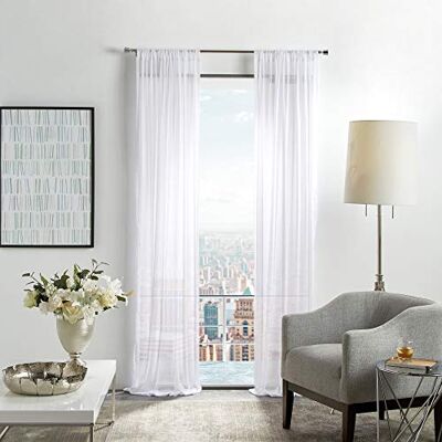 Martha Stewart Glacier Sheer Rod Pocket Window Curtain Panel Pair, 95", White Martha Stewart Glacier Sheer Rod Pocket Window Curtain Panel Pair, 95", White