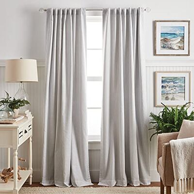 Martha Stewart Ticking Coppia di tende oscuranti a righe, 213 cm, bianco/grigio Martha Stewart Ticking Coppia di tende oscuranti a righe, 213 cm, bianco/grigio