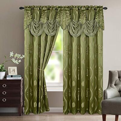 Elegant Comfort Aurora Set di 2 tende con mantovana attaccata, effetto jacquard, 137 x 213 cm, colore: salvia Elegant Comfort Aurora Set di 2 tende con mantovana attaccata, effetto jacquard, 137 x 213 cm, colore: salvia