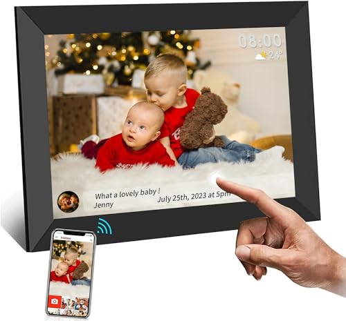 AILRINNI Cornice Digitale WiFi 10.1 Pollici HD IPS Touch Screen Cloud Cornice Foto Digitale, Auto-rotazione/Condividi Foto con l'App Frameo