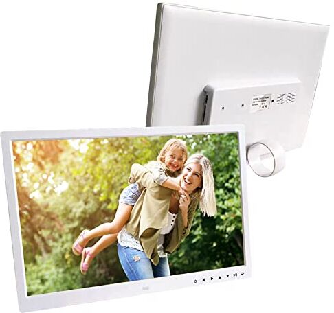 VBESTLIFE Cornice per Foto Digitale, Cornice per Foto Digitale Intelligente da 17 Pollici Schermo LED HDMI, Orologio, Modello Calendario, Interruttore Orario Lettore di Film Portatile per la Famiglia(UE bianco)