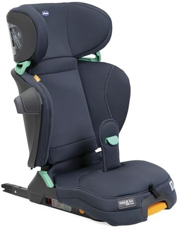 Chicco Fold&Go I-Size Seggiolino Auto 15-36 kg con Connettori Rigidi ISOFIX, Gruppo 2/3 per Bambini 3-12 Anni, Reclinabile e Pieghevole, Protezione Laterale, Altezza e Larghezza Regolabili, India Ink