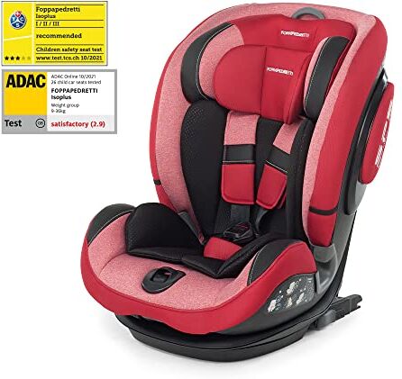 Foppapedretti Seggiolino Auto IsoPlus, Gruppo 1/2/3 (9-36 Kg), per bambini da 9 mesi a 12 anni, Fissaggio Dualfix (Isofix e non), conforme ECE R44, Sistema Protezione Impatto Laterale, Cherry