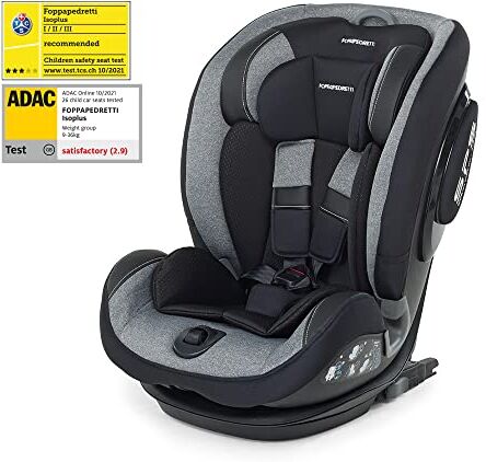 Foppapedretti Seggiolino Auto IsoPlus, Gruppo 1/2/3 (9-36 Kg), per bambini da 9 mesi a 12 anni, Fissaggio Dualfix (Isofix e non), conforme ECE R44, Sistema Protezione Impatto Laterale, Carbon