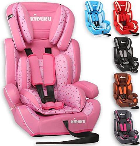 KIDUKU Seggiolino auto, cresce con il bambino, sedile, universale, approvato con la normativa ECE R44 / 04, 9-36 kg (1-12 anni), gruppo 1+2+3 (Rosa)