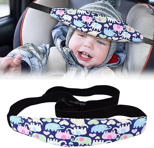 KARELLS Cinturino Supporto Testa Bambini, Supporto Testa Seggiolino Auto, Nanna per Seggiolino Auto Bambini, Bambino Cinturino Regolabile Auto Sicurezza, Fascia Testa Seggiolino Auto, Elefante blu