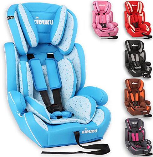 KIDUKU Seggiolino auto, cresce con il bambino, sedile, universale, approvato con la normativa ECE R44 / 04, 9-36 kg (1-12 anni), gruppo 1+2+3 (Azzurro/Bianco)