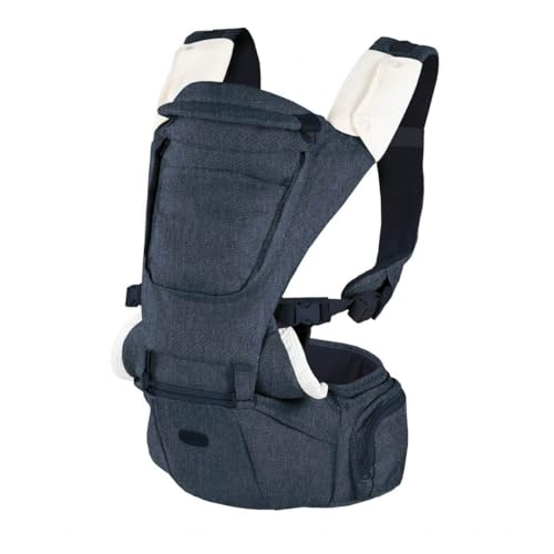 Chicco Hip Seat Carrier Marsupio Neonati Ergonomico da 0 Mesi a 15 kg, con Base Rigida Staccabile, Spallacci Imbottiti Denim