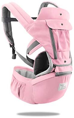 SONARIN 3 in 1 Multifunzione Hipseat Marsupio Baby Carrier,Porta bebè,Portantina per bebè,Anteriore e Posteriore,100% Cotone,Ergonomico(Rosa)