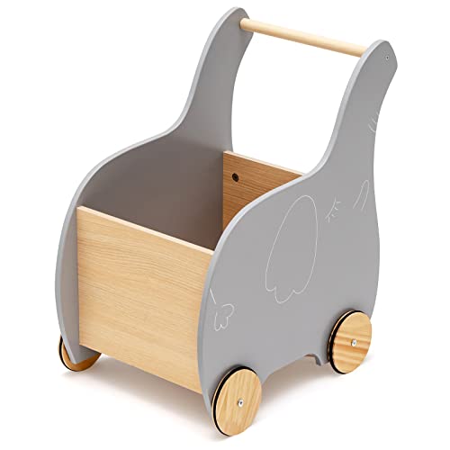 RELAX4LIFE Girello Primi Passi in Legno per Bambini, Carrellino Porta Giochi con Ruote in Gomma, Baby Walker per 1-3Anni (Grigio)