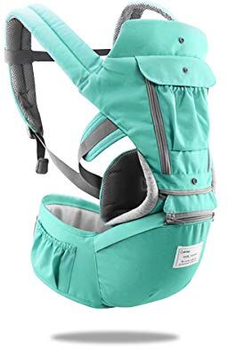 SONARIN 3 in 1 Multifunzione Hipseat Marsupio Baby Carrier,Porta bebè,Portantina per bebè,Anteriore e Posteriore,100% Cotone,Ergonomico(Verde)