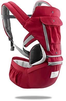 SONARIN 3 in 1 Multifunzione Hipseat Marsupio Baby Carrier,Porta bebè,Portantina per bebè,Anteriore e Posteriore,100% Cotone,Ergonomico(Rosso)