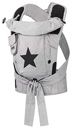 Hoppediz Bondolino Marsupio Neonato 0-36 Mesi Porta Bebè Ergonomico e Confortevole, grigio con stella