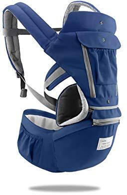 SONARIN 3 in 1 Multifunzione Hipseat Marsupio Baby Carrier,Porta bebè,Portantina per bebè,Anteriore e Posteriore,100% Cotone,Ergonomico(Blu)