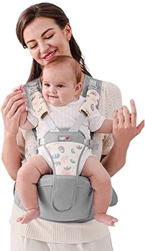 SONARIN Semplice Hipseat Marsupio,Marsupio Neonati con Sedile Multifunzionale Traspirante Portantina Ergonomico Porta Bambino Fascia Porta Bebè per Neonati Bambini 0-36 Mesi(Grigio)