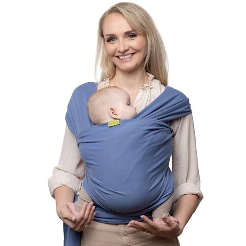 Boba Fascia per neonati – Fascia elastica per neonati e allattamento in viaggio, facile da legare, per neonati dalla nascita fino a 16 kg (blu navy vintage)