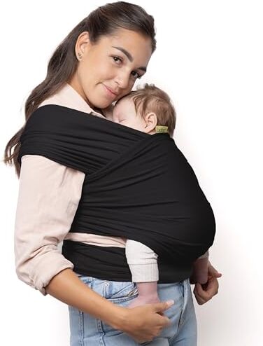 Boba Wrap – Black – Fascia Elastica Porta Bebè Neonato, Portabimbo Facile dalla nascita a 15kg