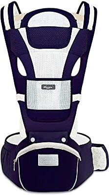 SONARIN Marsupio Neonati Traspirante con Sedile per Bambini da 0-36 Mesi, Puro Cotone Portantina Ergonomico per Bebè, Multiposizione, Dimensioni Regolabili, Fino a 30 KG(Blu Scuro)