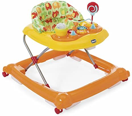 Chicco Girello Circus Bambini, con Pannello Giocattolo, Altezza Regolabile, 8 Freni di Sicurezza, 4 Ruote Girevoli, Pieghevole e Compatto, 6 mesi +, Arancione con Fantasie