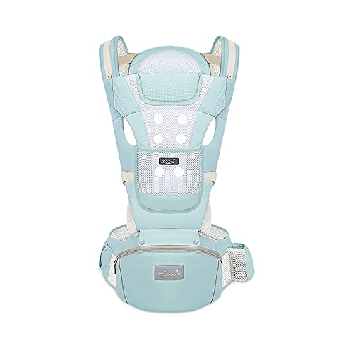 SONARIN Marsupio Neonati Traspirante con Sedile per Bambini da 0-36 Mesi, Puro Cotone Portantina Ergonomico per Bebè, Multiposizione, Dimensioni Regolabili, Fino a 30 KG(Verde)