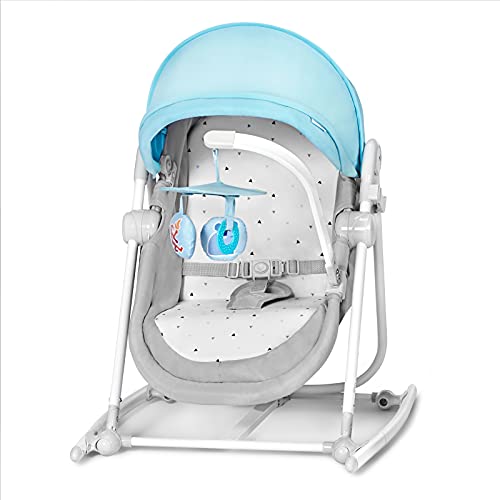 kk Kinderkraft Sdraietta 5in1 , Altalena, Seggiolone, Lettino, Funzione Dondolo, Accessori, Giocattoli, 0-18 Kg, Blu