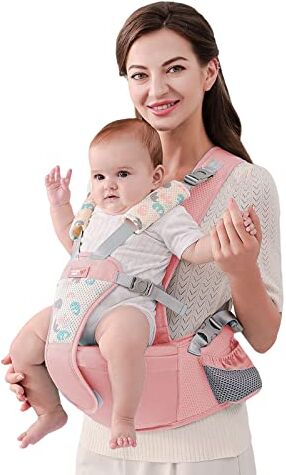 SONARIN Semplice Hipseat Marsupio,Marsupio Neonati con Sedile Multifunzionale Traspirante Portantina Ergonomico Porta Bambino Fascia Porta Bebè per Neonati Bambini 0-36 Mesi(Rosa)