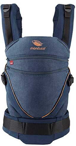 Manduca XT > < Marsupio e porta bebè ergonomico con sedile regolabile per neonati dalla nascita & bambini fino a 20 kg, cotone biologico (denimblue-toffee)