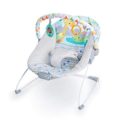 Bright Starts Sdraietta Vibrante per Bambini Barra Giocattoli Rimovibile, Piedini Antiscivolo, 0-6 Mesi Fino a 9 kg (Safari Fun)