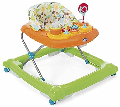 Aminoter Chicco Girello Circus, Girello Bambini, per i Primi Passi, con Pannello Giocattolo, Altezza Regolabile, 8 Freni di Sicurezza, 4 Ruote Girevoli, Pieghevole e Compatto, 6 mesi +, Verde con Fantasie