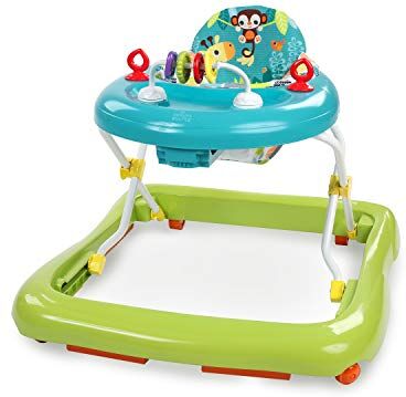 Bright Starts , Girello Pieghevole per Bambini, Primi Passi, Giggling Safari, Divertente e Colorato Abaco, Regolabile in Altezza, Sedile Rimovibile, Lavabile in Lavatrice, a Partire da 6 Mesi+