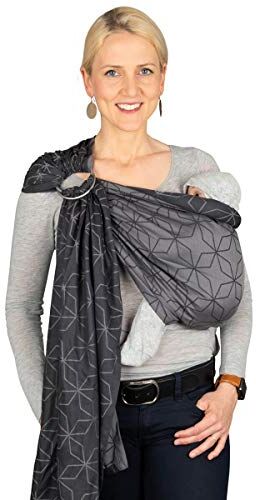 Hoppediz Ring-Sling, Fascia porta bebè per neonati e bambini con due anelli in alluminio, 0-36 mesi, 3-20 kg, Malmö pietra