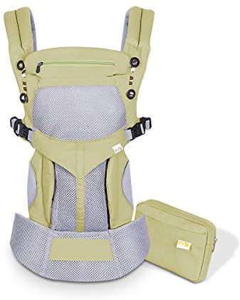 SONARIN Premium Traspirante Marsupio Neonati Ergonomico,Baby Carrier,Porta Bebè,Cappuccio Rimovibile,da neonato a bambino (0-48 mesi),Supporto per la Testa,Carico massimo 20 kg(Verde)