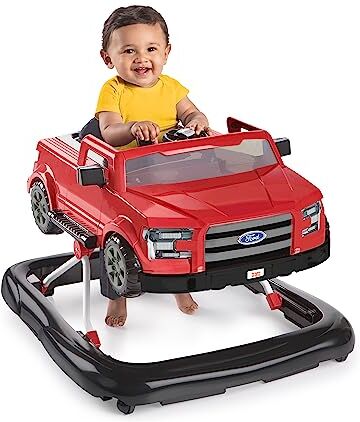 Bright Starts , Ford F-150 4 in 1 rosso, centro attività e girello per bambini con volante rimovibile, neonato, unisex, dai 6 mesi in su