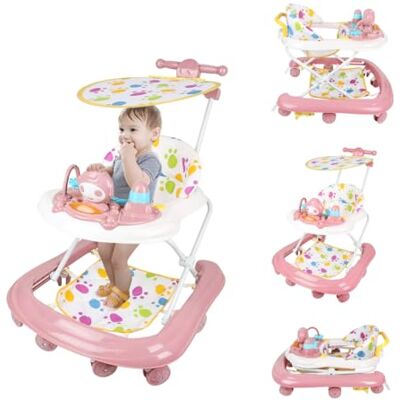 homewell Girello pieghevole 3 in 1, per bambini, regolabile in altezza, con vassoio da pranzo e schienale alto e maniglia scorrevole, aiuto per bambini dai 6 mesi in su (rosa) homewell Girello pieghevole 3 in 1, per bambini, regolabile in altezza, con vassoio da pranzo e schienale alto e maniglia scorrevole, aiuto per bambini dai 6 mesi in su (rosa)