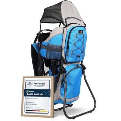 DROMADER Zaino Porta Bambino Montagna Porta Bimbo Trekking con Parasole Telaio in alluminio, sedile con cinture · Sistema di trasporto 3D Opti-Fit regolabile · Fino a 22 kg · Blu DROMADER Zaino Porta Bambino Montagna Porta Bimbo Trekking con Parasole Telaio in alluminio, sedile con cinture · Sistema di trasporto 3D Opti-Fit regolabile · Fino a 22 kg · Blu