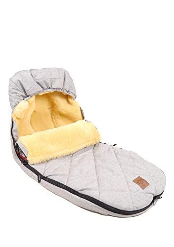 Kaiser Premium Sacco termico in vello d'agnello per passeggino con cappuccio, colore: Grigio mélange chiaro