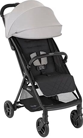 Graco Myavo Passeggino compatto con parapioggia, adatto dalla nascita fino a circa 4 anni (0-22 kg), peso di soli 5,8 kg, pieghevole in un secondo, con una mano, grigio steeple fashion