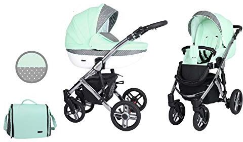 Kunert Passeggino per bambini 2 in 1 navicella carrozzina accessoti  Mila Premium 2in1 passeggini (menta + pois + telaio in grafite, 2in1)